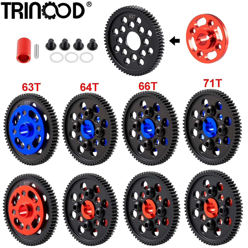 TRINOOD Steel 63/64/66/71T Spur Gear and Gear Mount High Speed Gear Set for Tamiya TT-02 TT02 1/10 RC Car Upgrade Parts