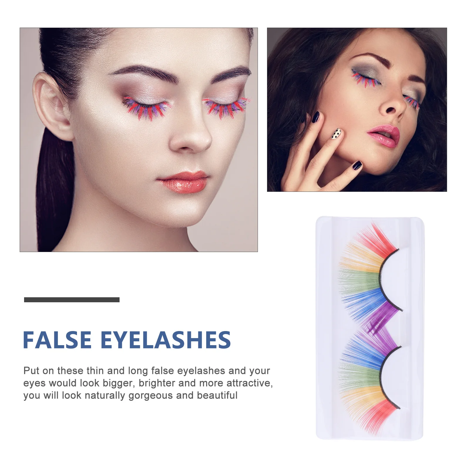 3 Paar künstliche Wimpern, glänzendes buntes Fasermaterial, leicht, Festival, Halloween, Auftritt, Karneval, auffälliges Make-up