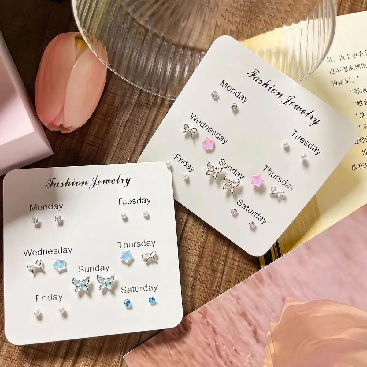 7PCS SET New Y2K Cute Butterfly Star Pearl Stud Earring For Women Exquisite Mini Earrings EMO Jewelry Gift Wholesale Direct Sale view 3
