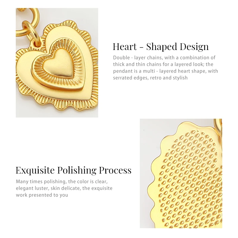 Multi-layer Thick Chain Heart Pendant Choker Necklace Women Waterproof Gold Color Necklaces Fashion Jewelry Ketting Wholesale
