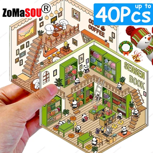 Pegatinas 3D de paisajismo Diy para niños y adultos, escena en miniatura de Navidad, pegatinas de cabina, escena apilable, regalo bonito, 1-40 piezas