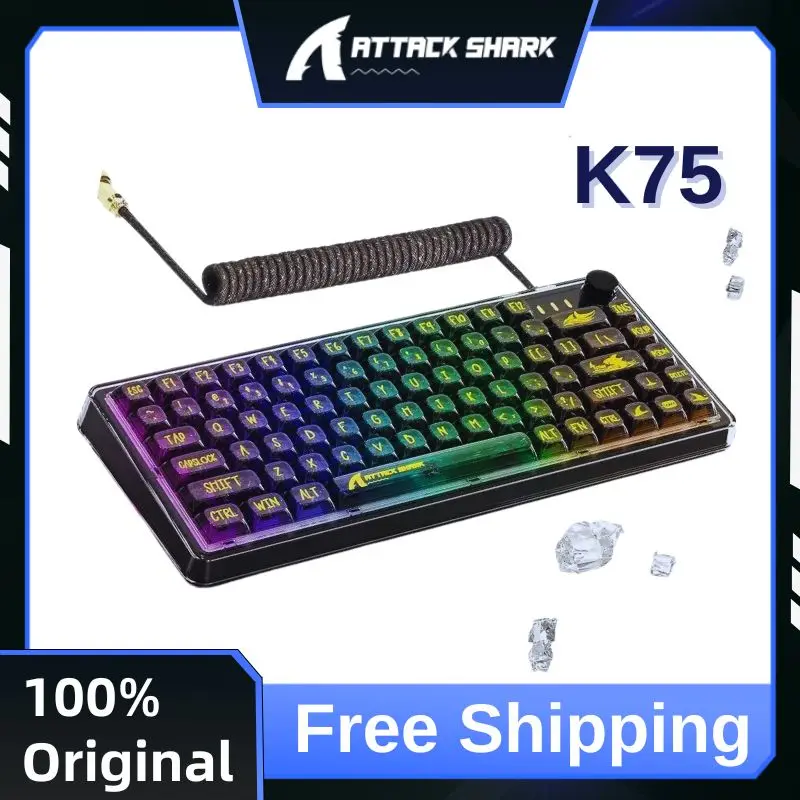 

Attack Shark K75 2.4G Wireless Three Mode Mechanical Keyboard High Penetration PC Shell RGB Backlight Customized Satellite Axis