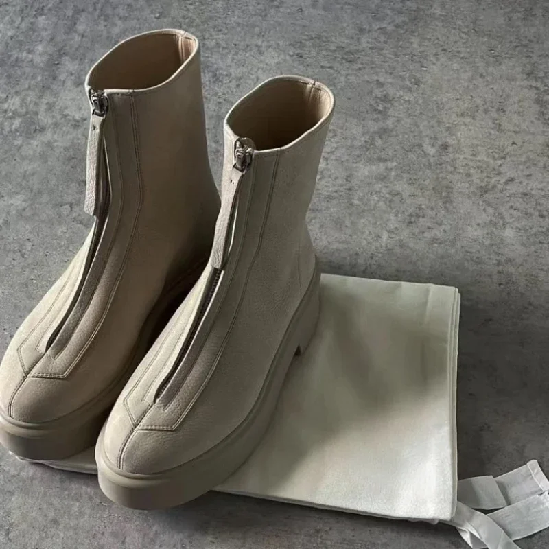 Stivaletti alti da donna Stivaletti corti con fondo spesso 2025 Scarpe autunnali e invernali Scarpe corte con cerniera Stivali corti