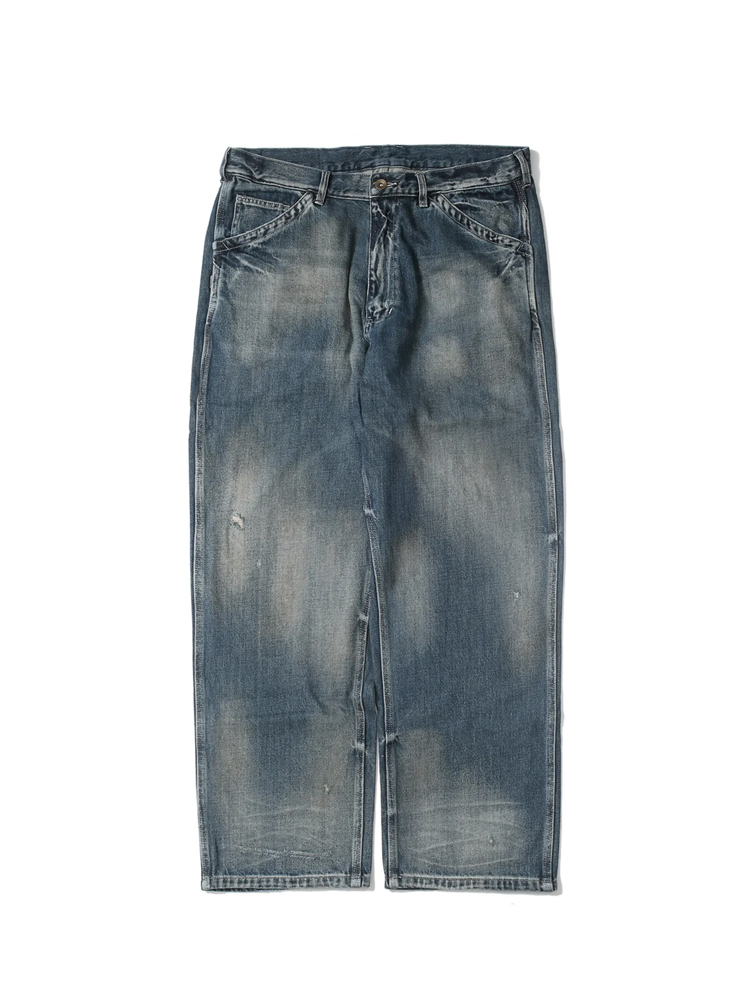 

Japanese wash old railway loose straight denim trousers