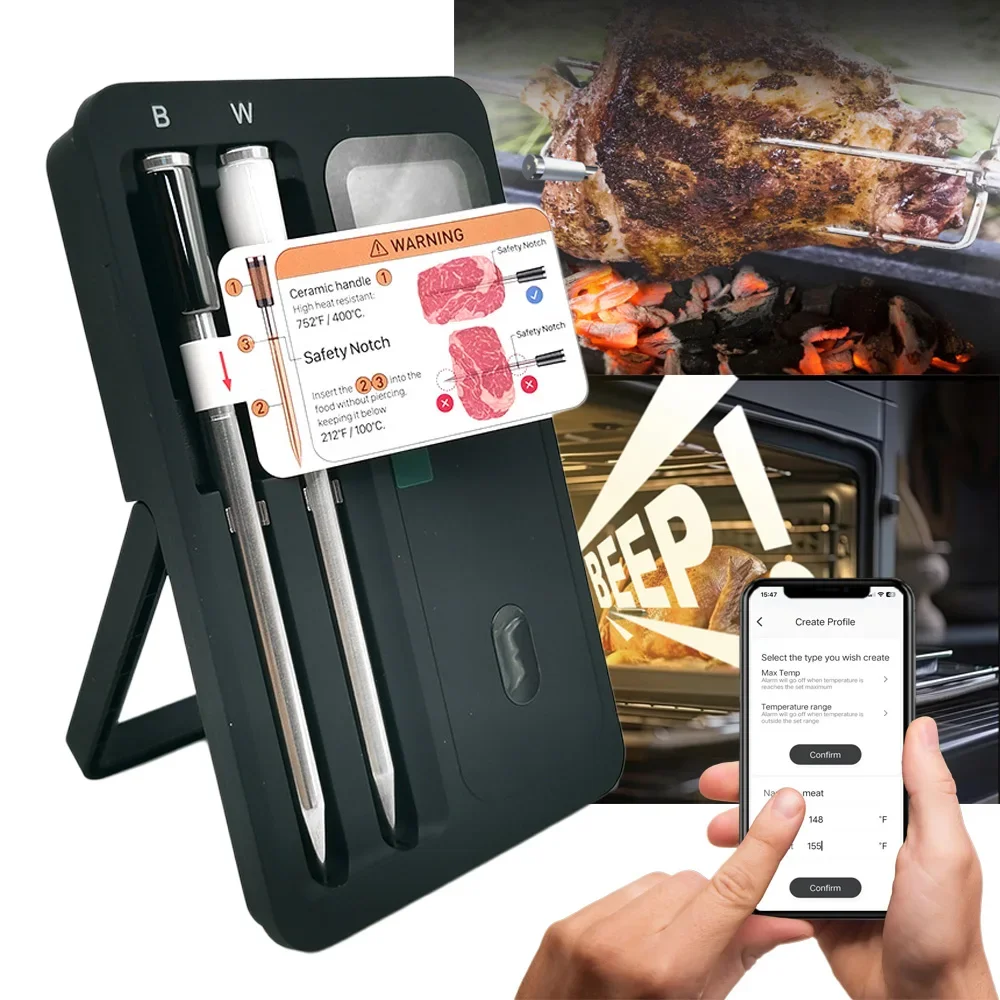 thermometre-a-viande-sans-fil-etanche-ip67-avec-sonde-et-ecran-lcd-amplificateur-bluetooth-rechargeable-pour-grillades-fumoirs-barbecues-et-fours