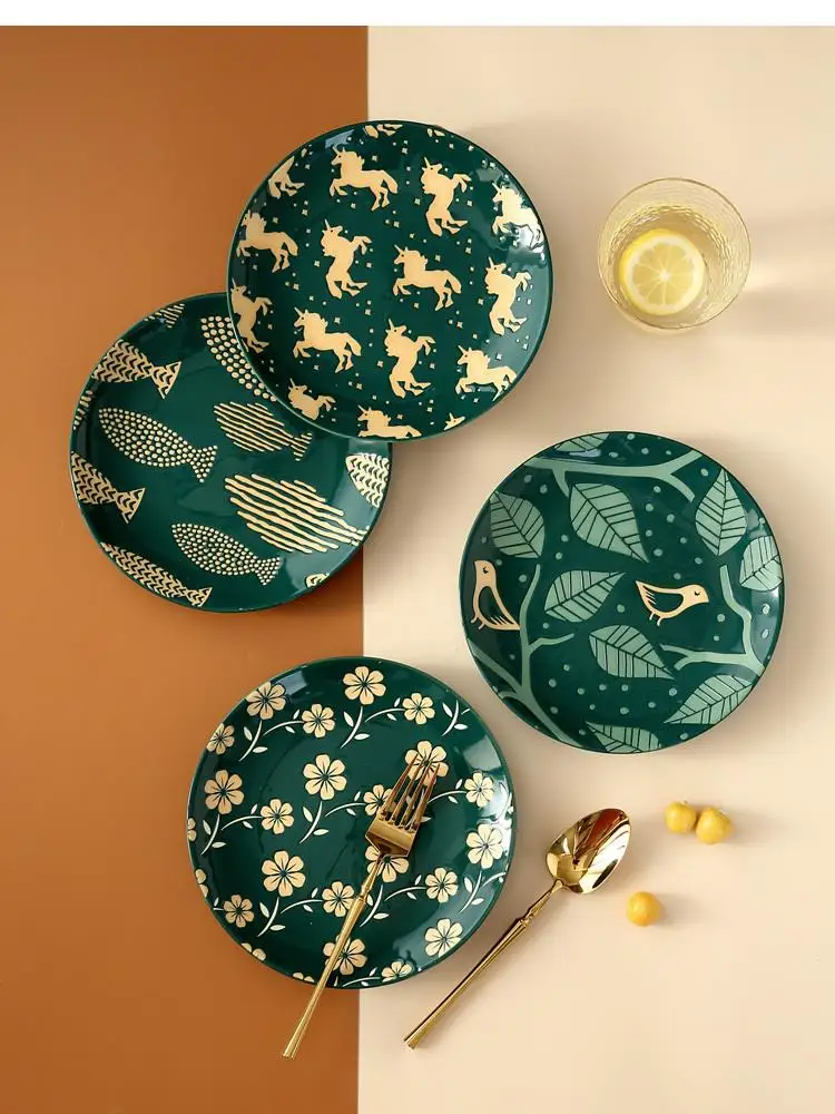 

Скандинавская керамическая тарелка для дома: для стейков, завтраков, димсамов. Кухонные принадлежности.