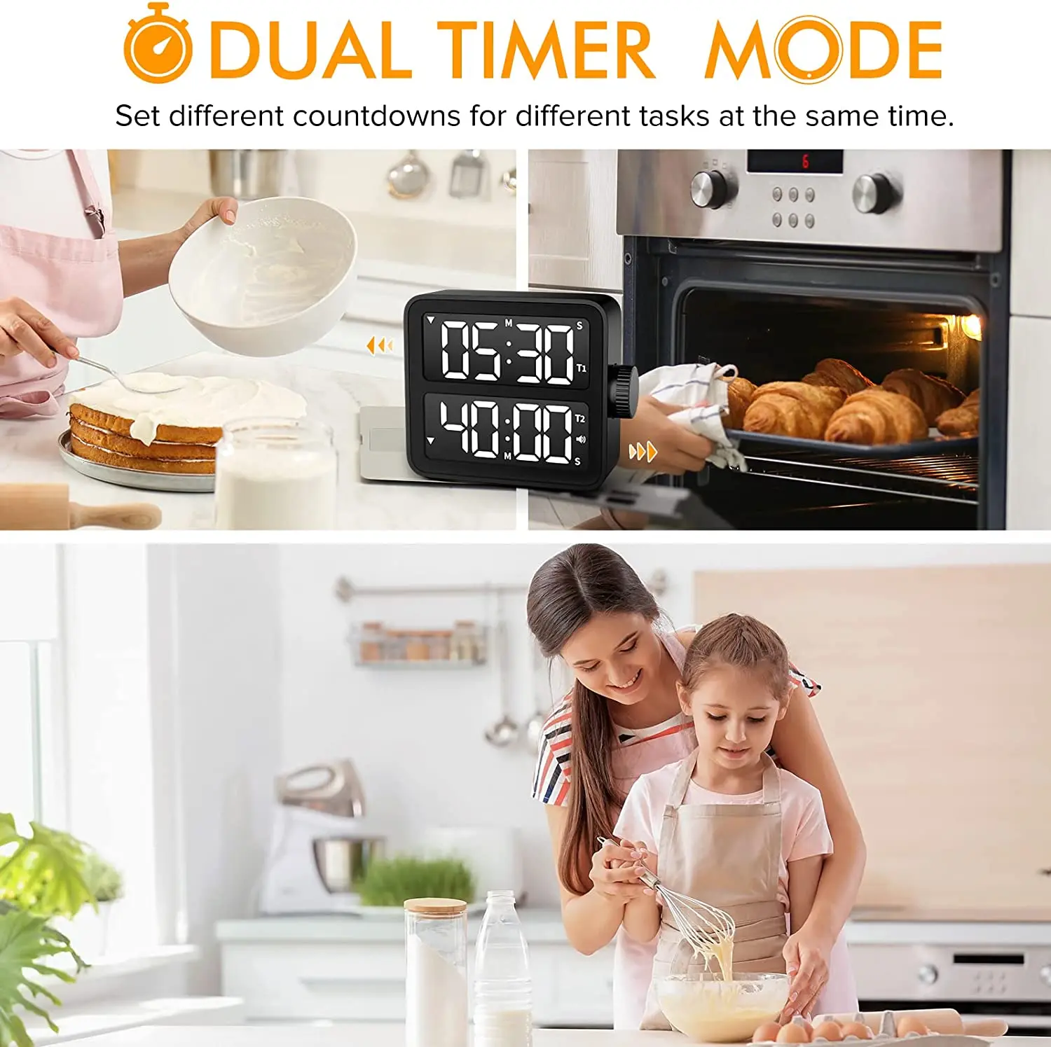 Kitchen Accessories Large LCD Digital Timer , Dual Screen Kitchen Timer, Indoor Study Timer, Bedroom, Bedside, Desktop Timer