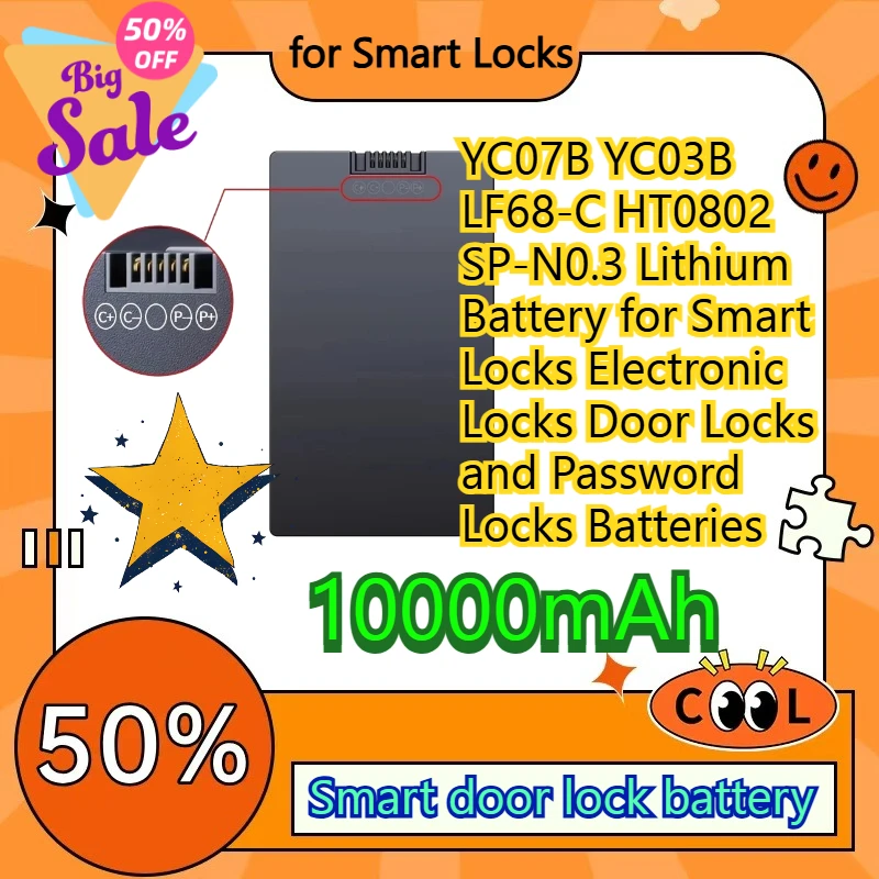 3.7V 10000mAh Li-Po Replacement Battery For Smart Electronic Fingerprint Lock YC07B YC03B LF68-C HT0802 SP-NO.3 Spare Power Cell