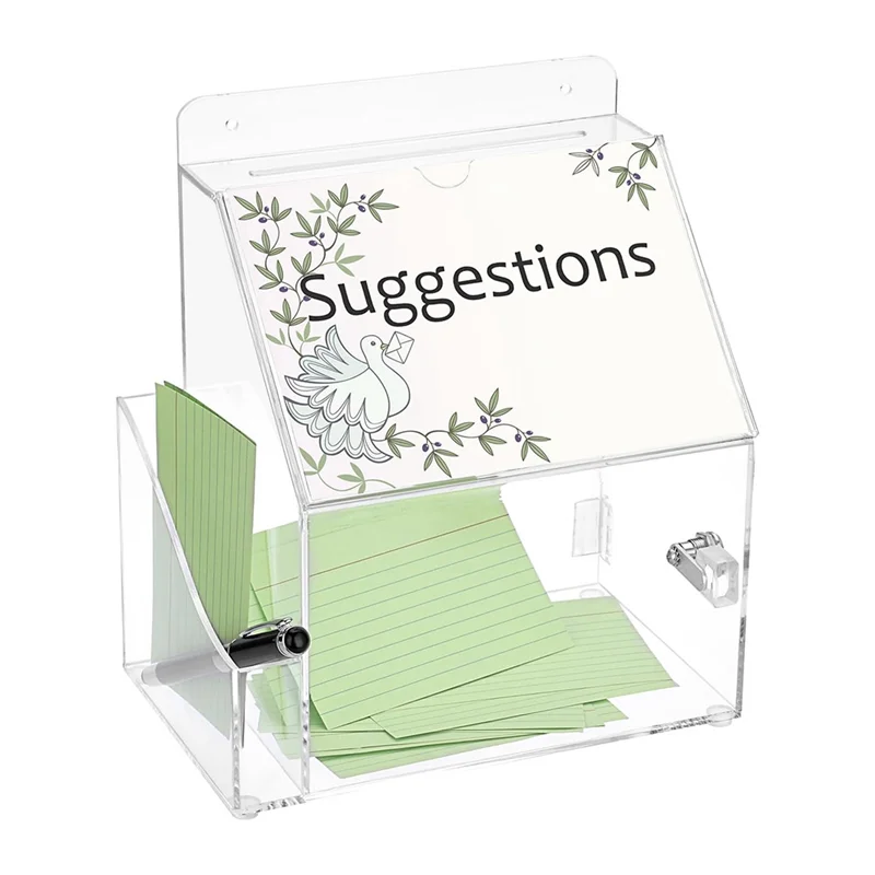 【Fast-Sale】Acrylic Wall Mounted Suggestion Box With Lock And 5" X7" Sign Slot For Office Donation Ballot Boxes Clear