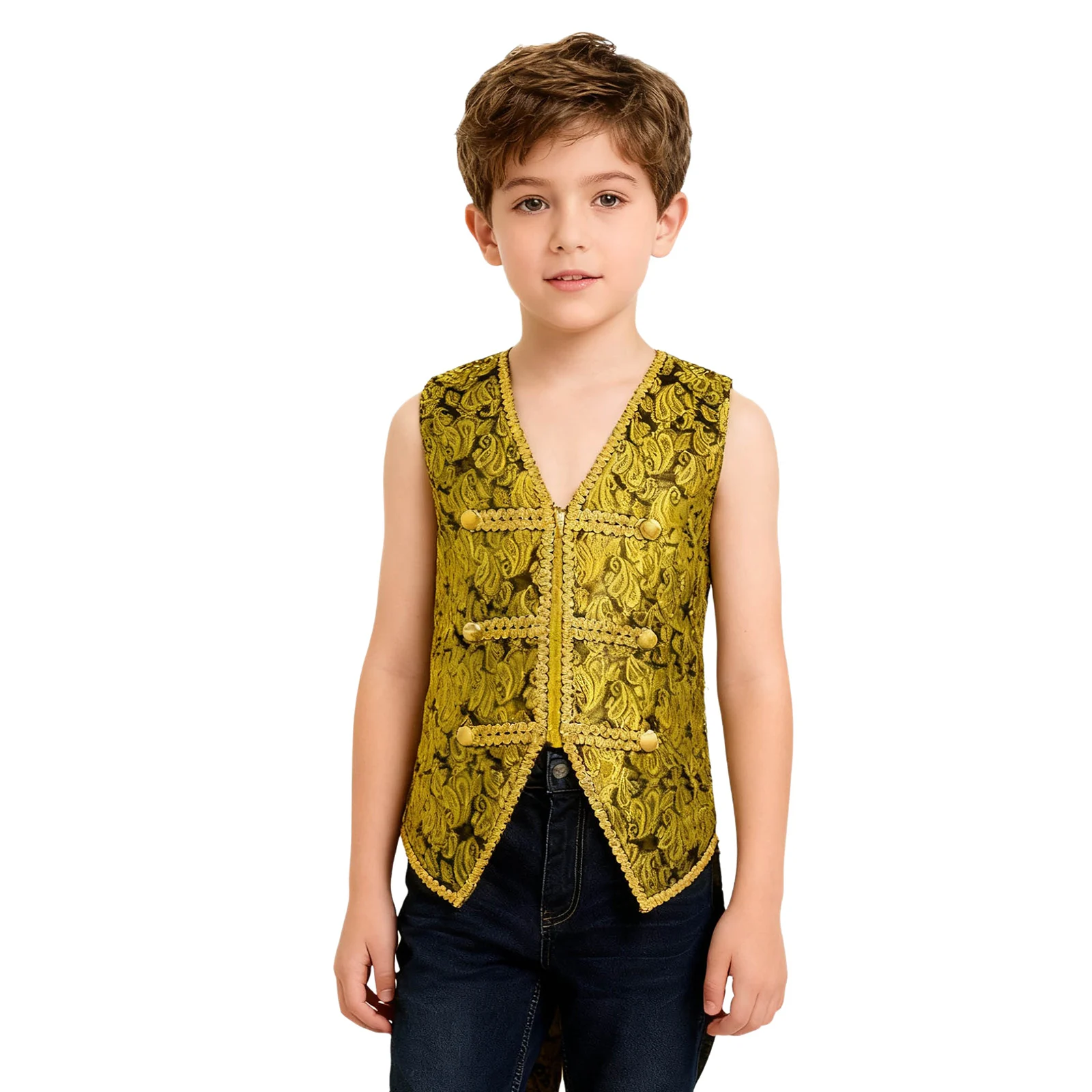 Kids Boys Vintage Medieval Velvet Tailcoat Victorian Gentleman Tuxedo Vest Steampunk Jacket for Halloween Party Dress Up Costume