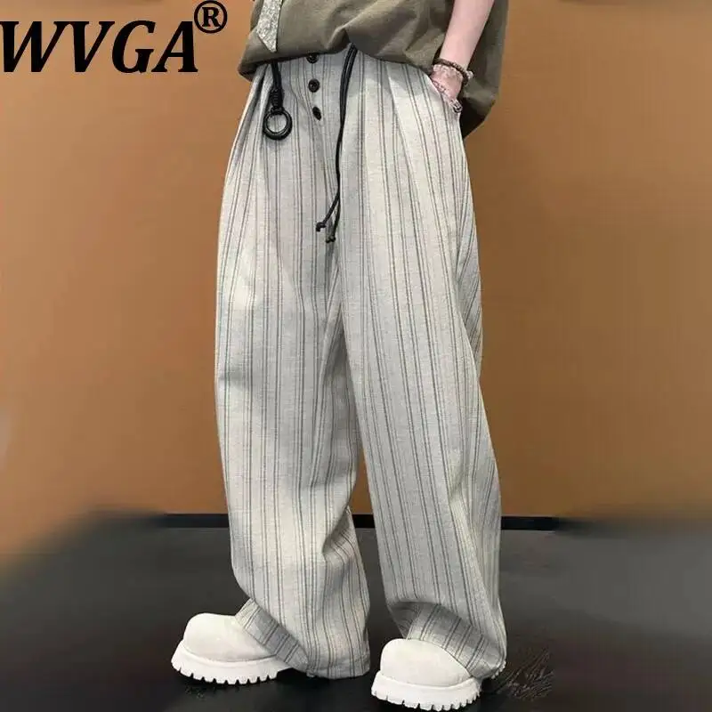 WVGA Spring Autumn New Man Tide Striped Design Trendy Loose Straight Niche Chic Casual Button Pants Belt High Street Ins W23159