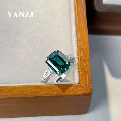 YANZE 4CT Lab Emerald Ring 100% Real 925 Sterling Silver Party Wedding Engagement Rings for Women