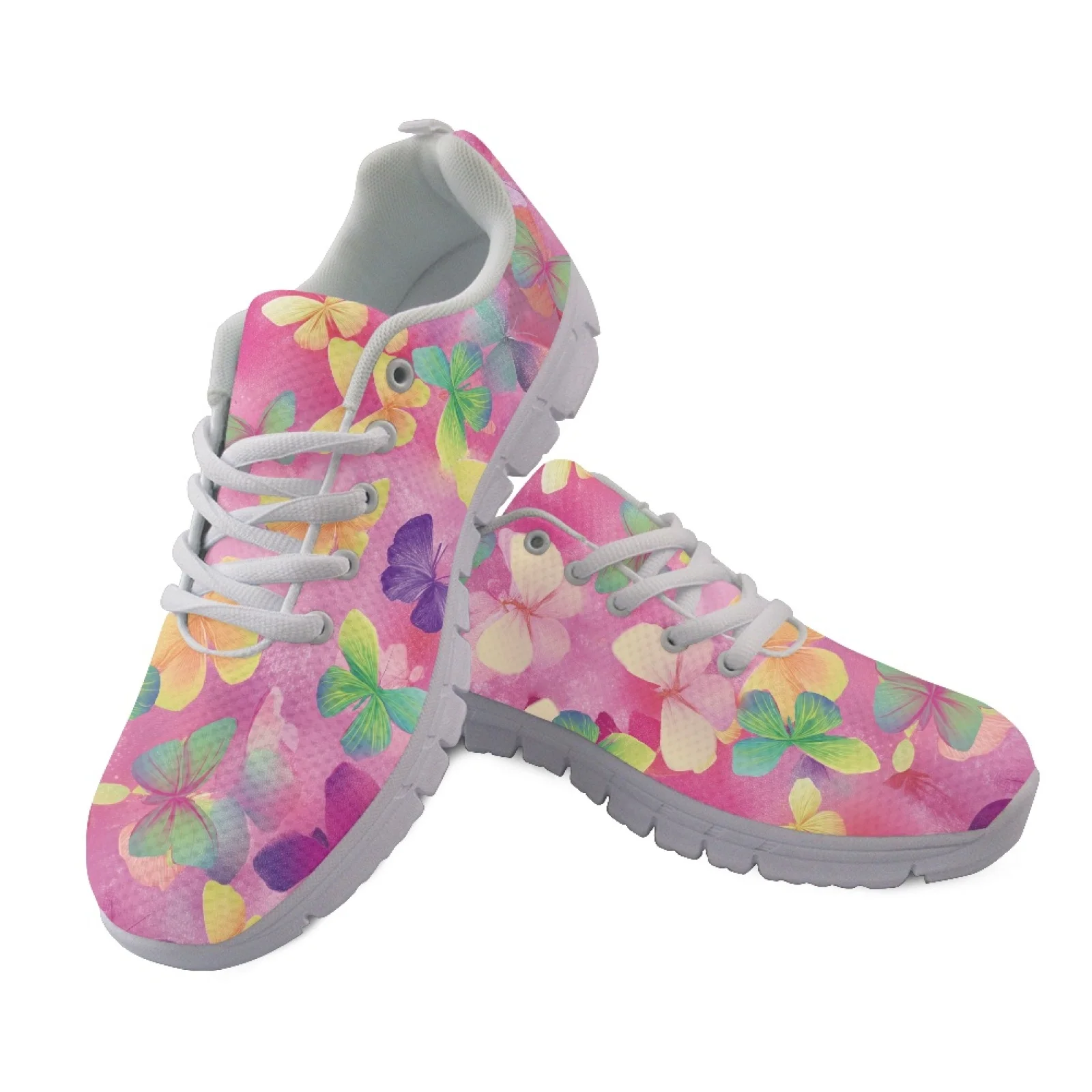 Coloranimal Butterfly Flower Mesh & EVA Sole Mens Athletic Trainers Lace Up Walking Sneakers for Women New Trend