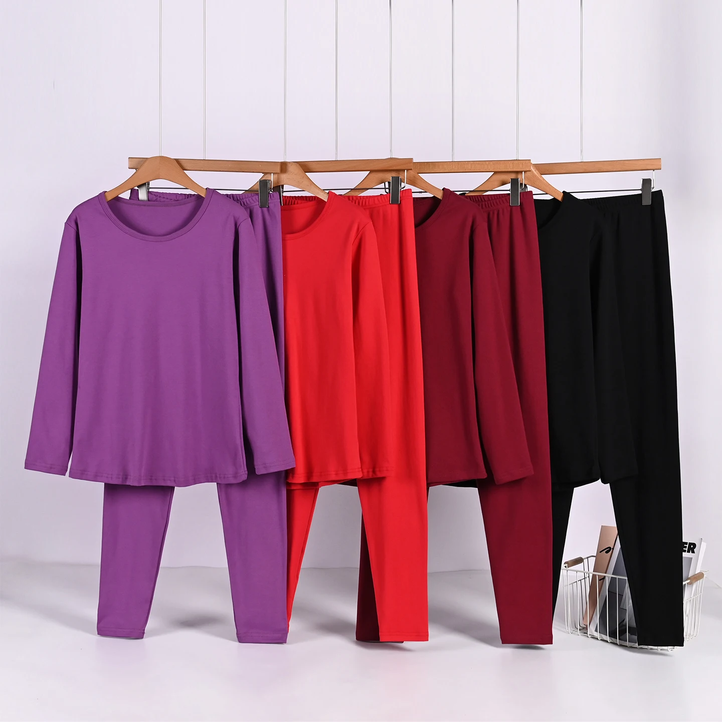 Women's Pure Cotton Base Layer Shirt And Pants Set Thin Long Sleeve Autumn-Winter Underwear Tight Fit Bottoms Single Layer