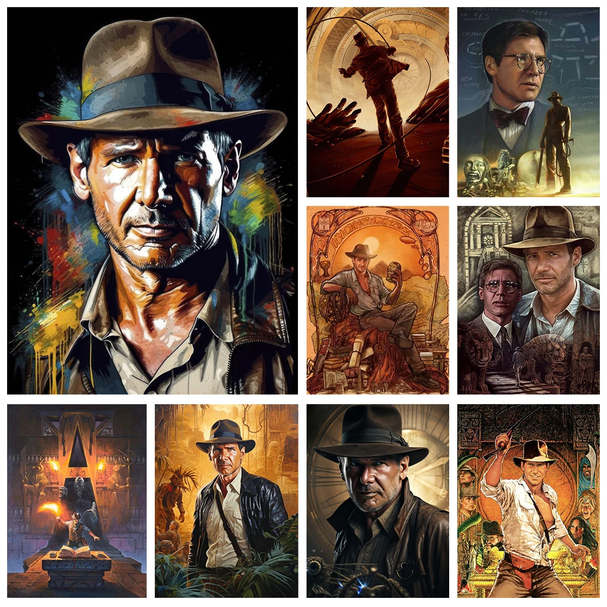 Indiana Jones DIY Kit de pintura de diamante Harrison Ford cartel 5D bordado de diamantes mosaico pintura al óleo decoración del hogar regalo de mano