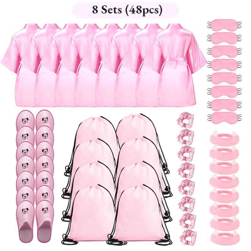 72/6 stuks satijnen badjassen voor kinderen, spa-party voor meisjes, DIY slaapjas kimono, slaapfeestje cadeautjes met cadeauzakjes en slippers voor verjaardagen