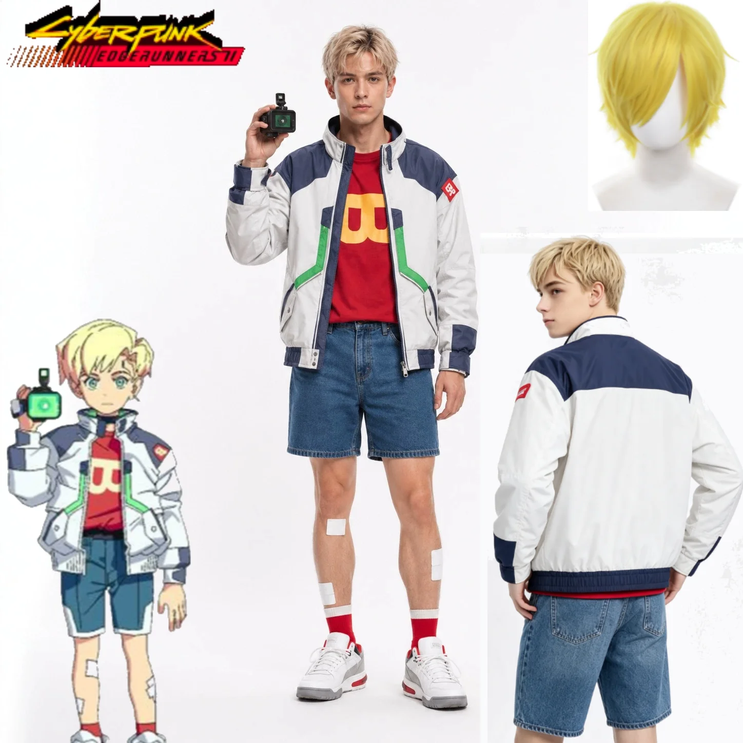Cyberpunk Edgerunners 2 Roman CaraxCosplay Costume Jacket and Red Printed Short Sleeve T-shirt Full Set with Cosplay Wig