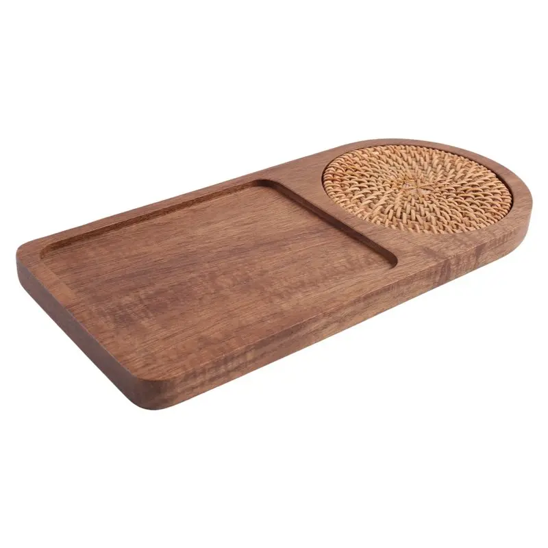 M12K-Coffee Tray Wood Plate Breakfast Tray For Serving Food Hospitality Coffeeware Teaware Decor Table Decoration Parts Accessor