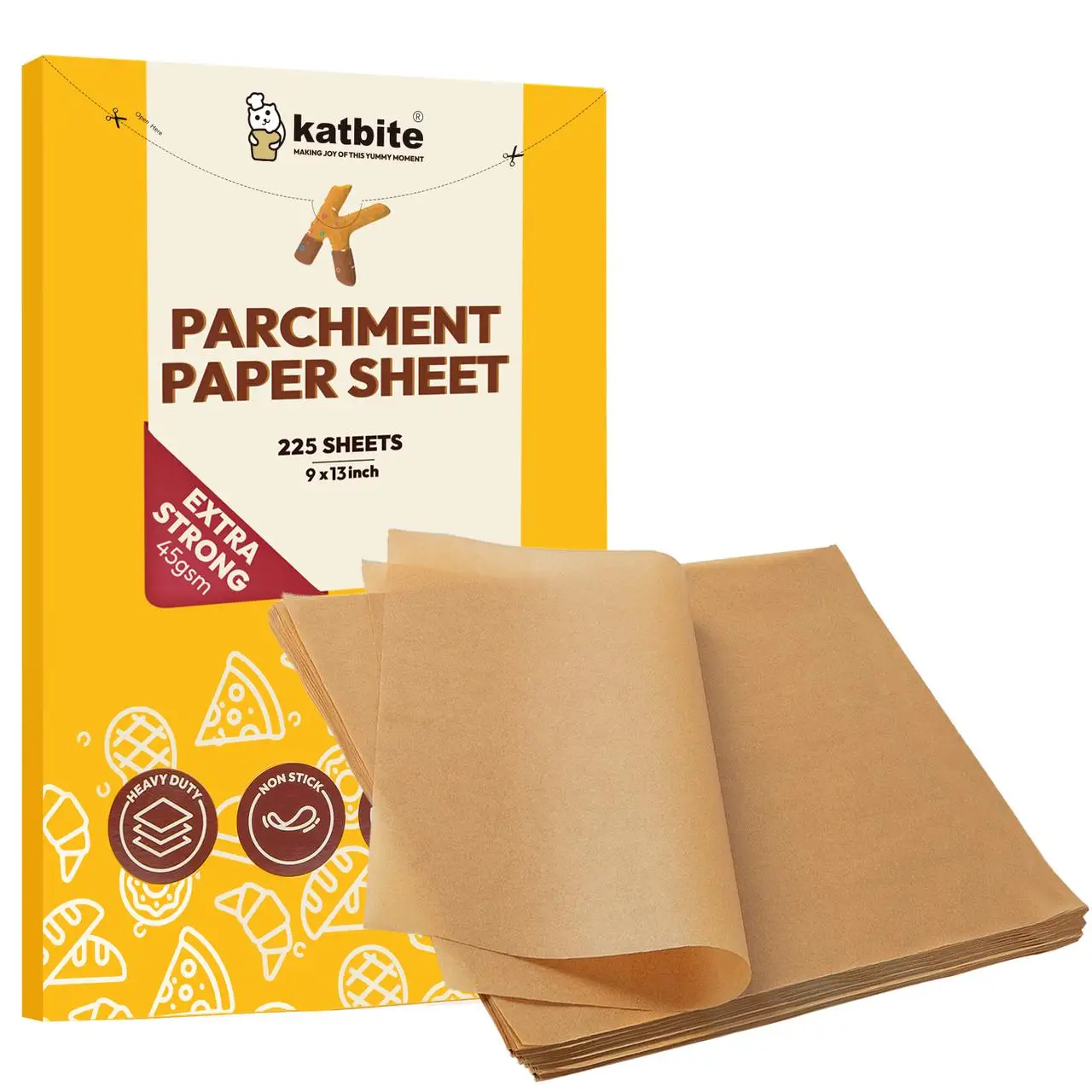 

225pcs Katbite 9x13 In Heavy Duty Unbleached Parchment Paper Sheets Non-stick & Oil Proof Baking Paper for Oven, Air Fryer