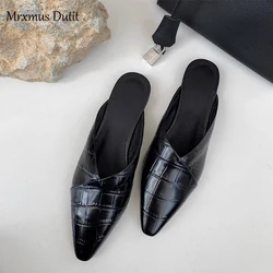 Mrxmus Dutit 2023 Women Fashion Genuine Leather Moroccan Style Pointed Head Slippers Flat Casual Versatile Shoes Female Chic