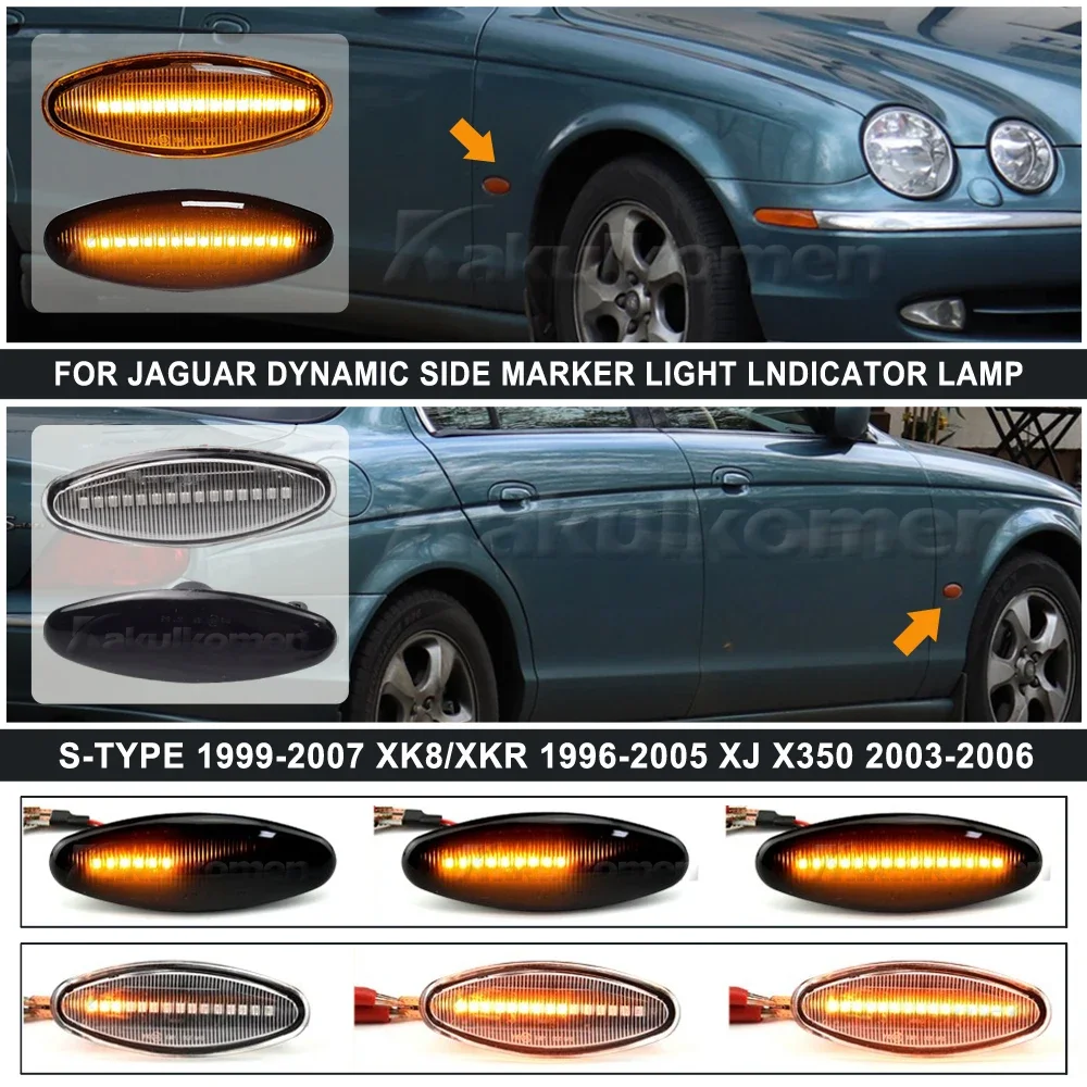 1 Pair Led Dynamic Turn Signal Side Marker Light For Jaguar XJ X350 S-Type XK 8/XKR Sequential Blinker Light