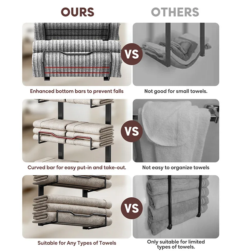 Bathroom Towel Rack Wrought Iron Wall-mounted Bath Towel Storage Rack Toilet Multi-layer Door Rack