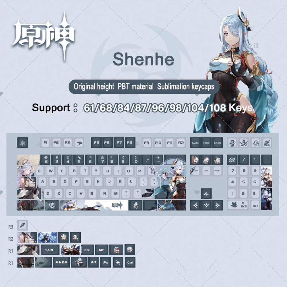 128 kunci Keycap dampak Genshin profil ceri PBT DYE-Keyboard mekanik sublimasi Keycap Anime Huao Keycaps MX Switches