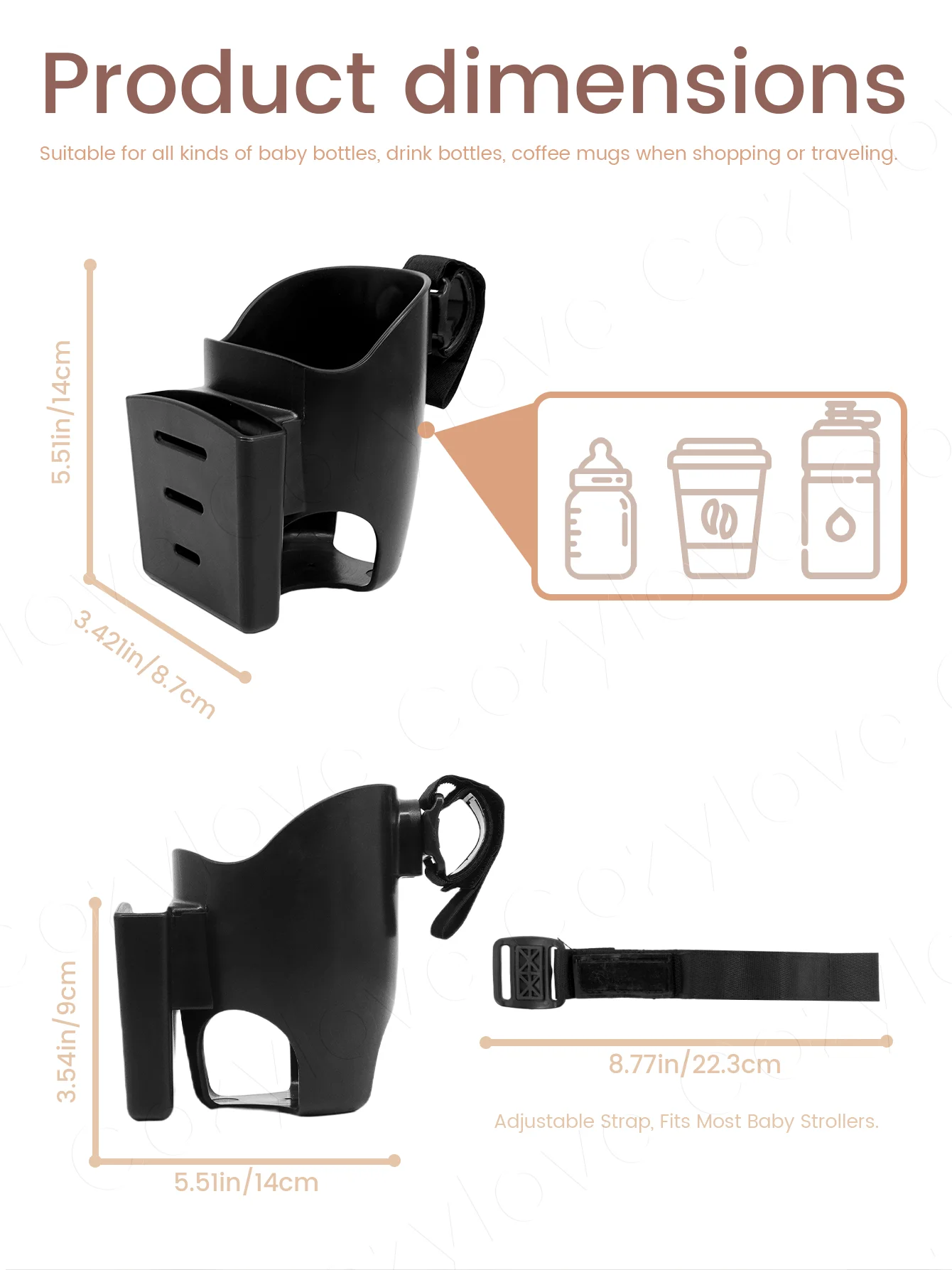 Universal 2-in-1 Stroller Cup Holder with Phone Pocket | Adjustable Drink Holder for Strollers, Bikes & Wheelchairs
