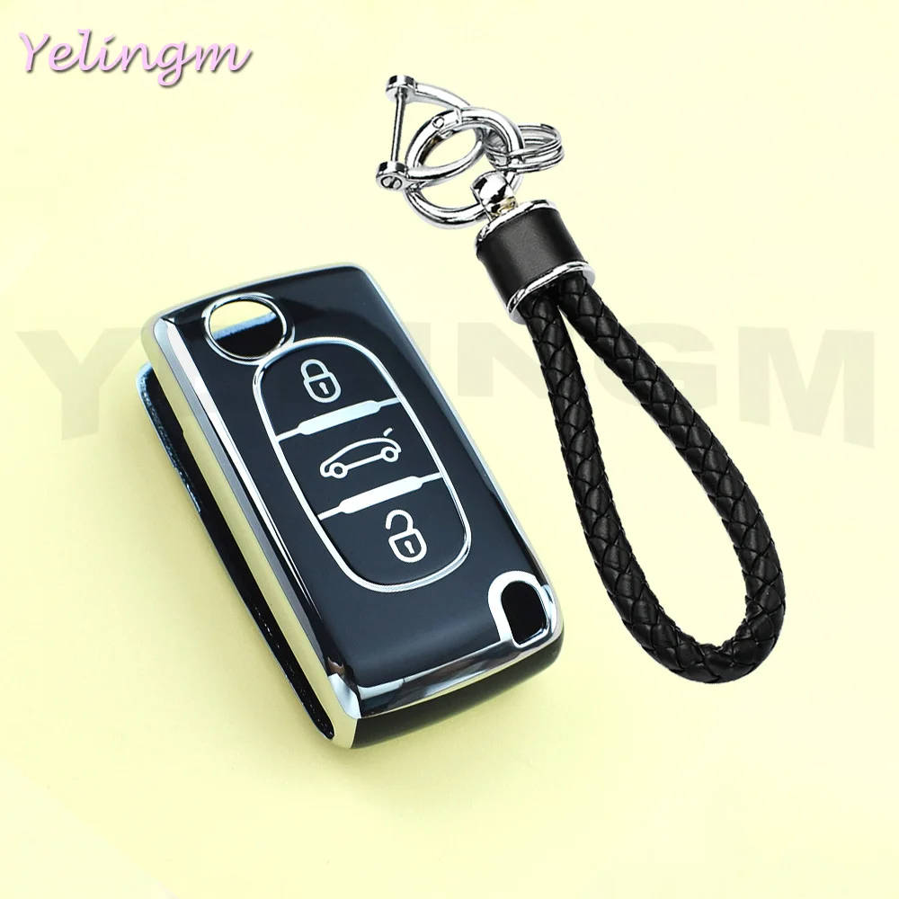 2-3 Tasten Schlüsselhülle für Citroen C2 C3 C4 C8 und Peugeot 308 207 307 3008 5008, TPU Autoschlüssel-Schutzhülle, Schlüsselhalter, Zubehör