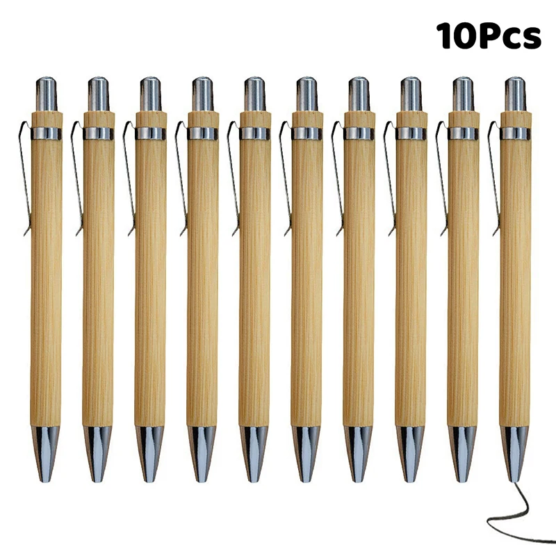 

10Pcs Bamboo Ballpoint Pen Stylus Contact Pen Office & School Supplies Pens & Writing Supplies Gifts-Black Ink