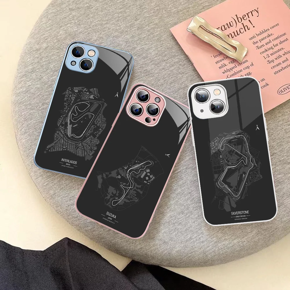 

F1 Race Track Prints Phone Case Tempered Glass For Iphone 14 13 12 11 Pro Mini XS MAX 14Plus X XS XR Fundas