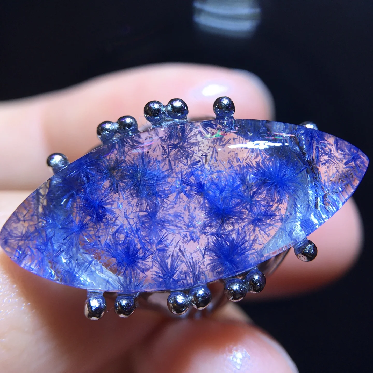 Natural Blue Rutilated Dumortierite Quartz Adjustable Ring 27/12mm Woman Men Ring Jewelry AAAAAA