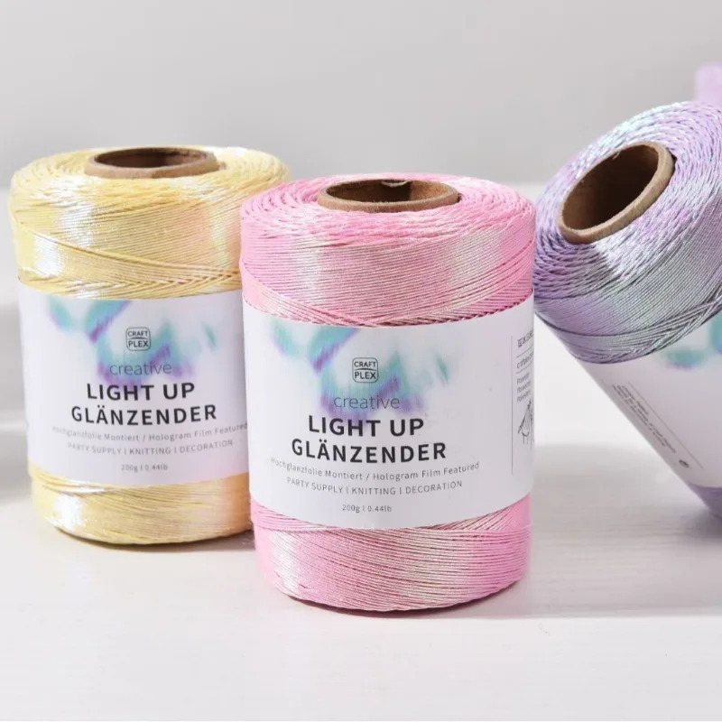 1mm Hologram Silver Core Spun Yarn 200G 500M Holographic Knitting Cord for DIY Crochet Bag Making