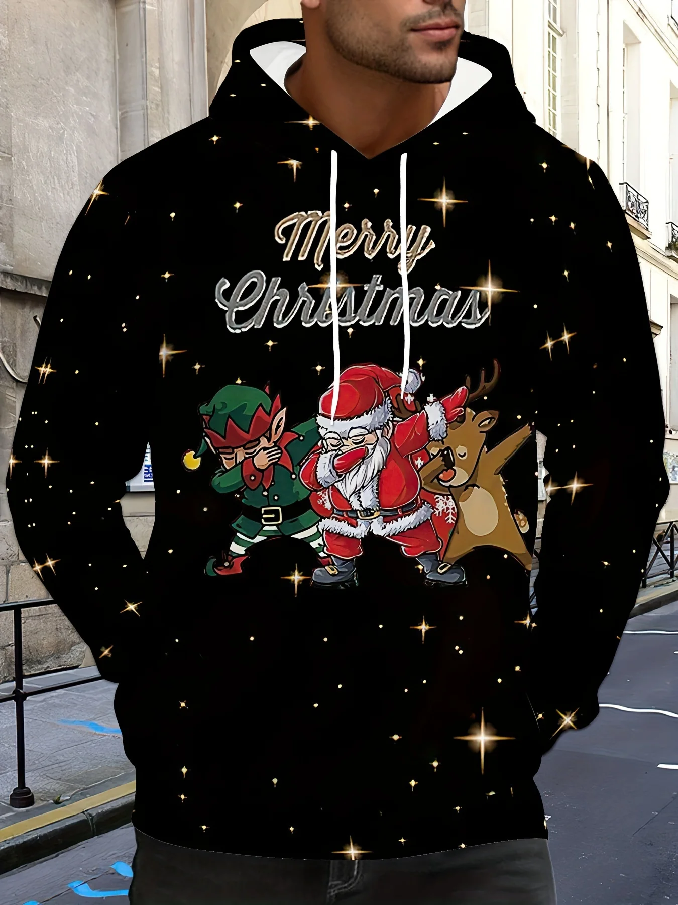 

Santa Claus Men's Hoodies 3D Christmas Elements Print Sweatshirt Casual Fashion Pullovers Top Oversized Long Sleeves Men Clothes