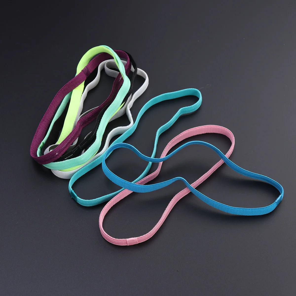 

9pcs Candy Color Sports Headbands Elastic Stretchy Nonslip Silicone Lined Hairbands For Running Gym Yoga Volleyball Basketball