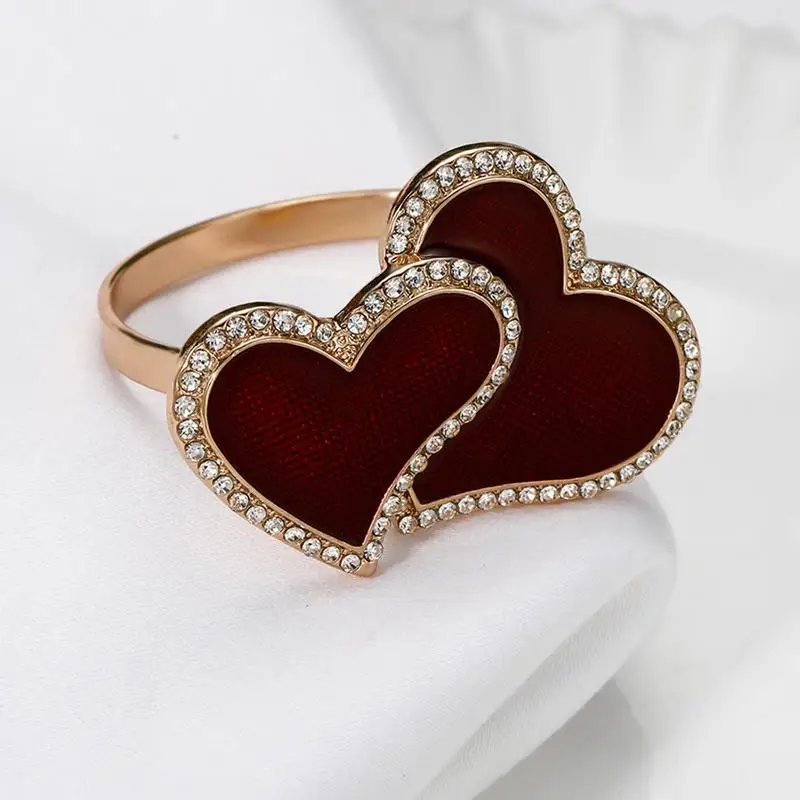 Gesp Servetringen Metalen Gesp Hart Servet Ringen Vergulde Rode Servet Ringen Versiering Voor Valentijnsdag Feestdagen En