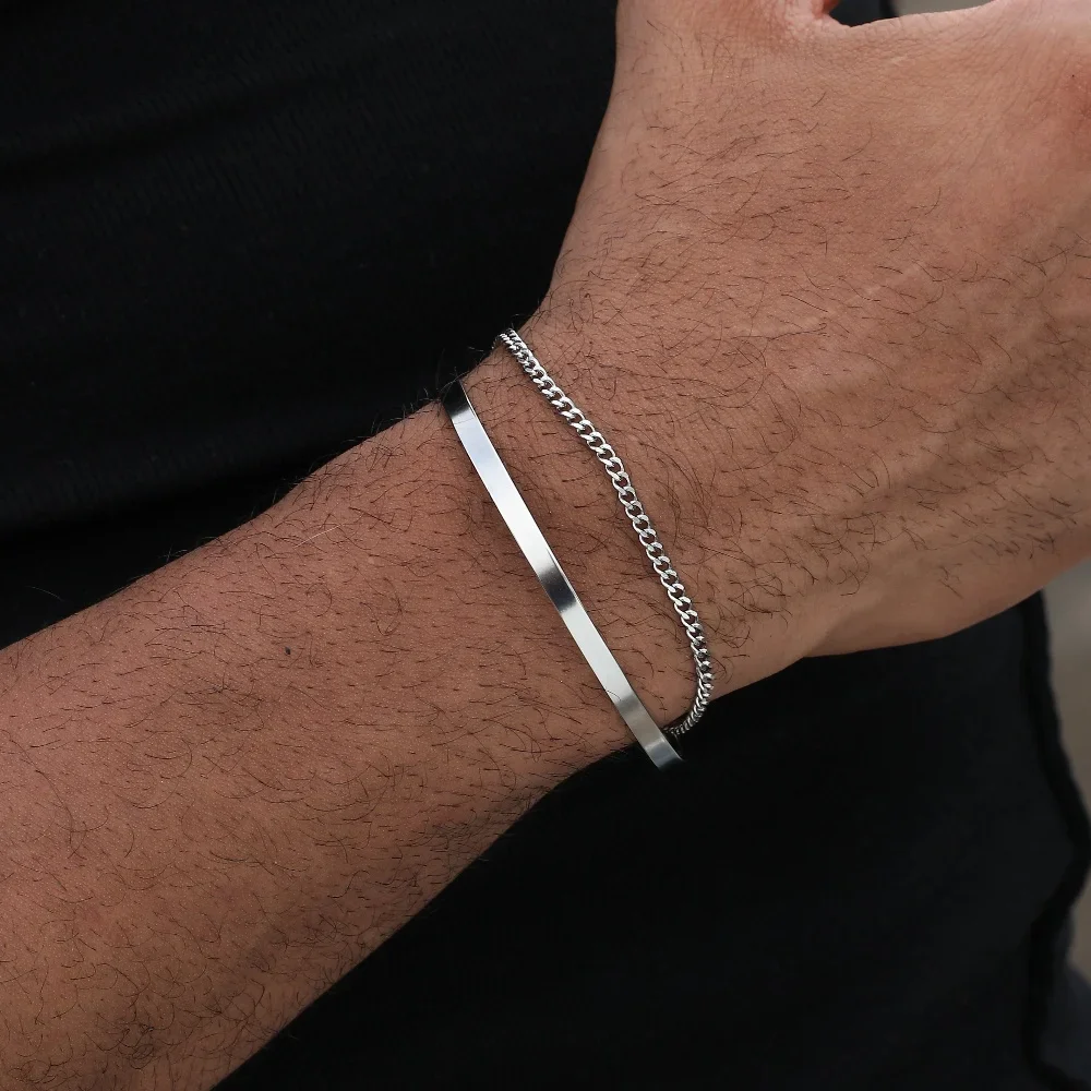3mm Edelstahl Kubanisches Kettenarmband Herren Street Hip Hop Schmuck Zubehör Verstellbares offenes Armband