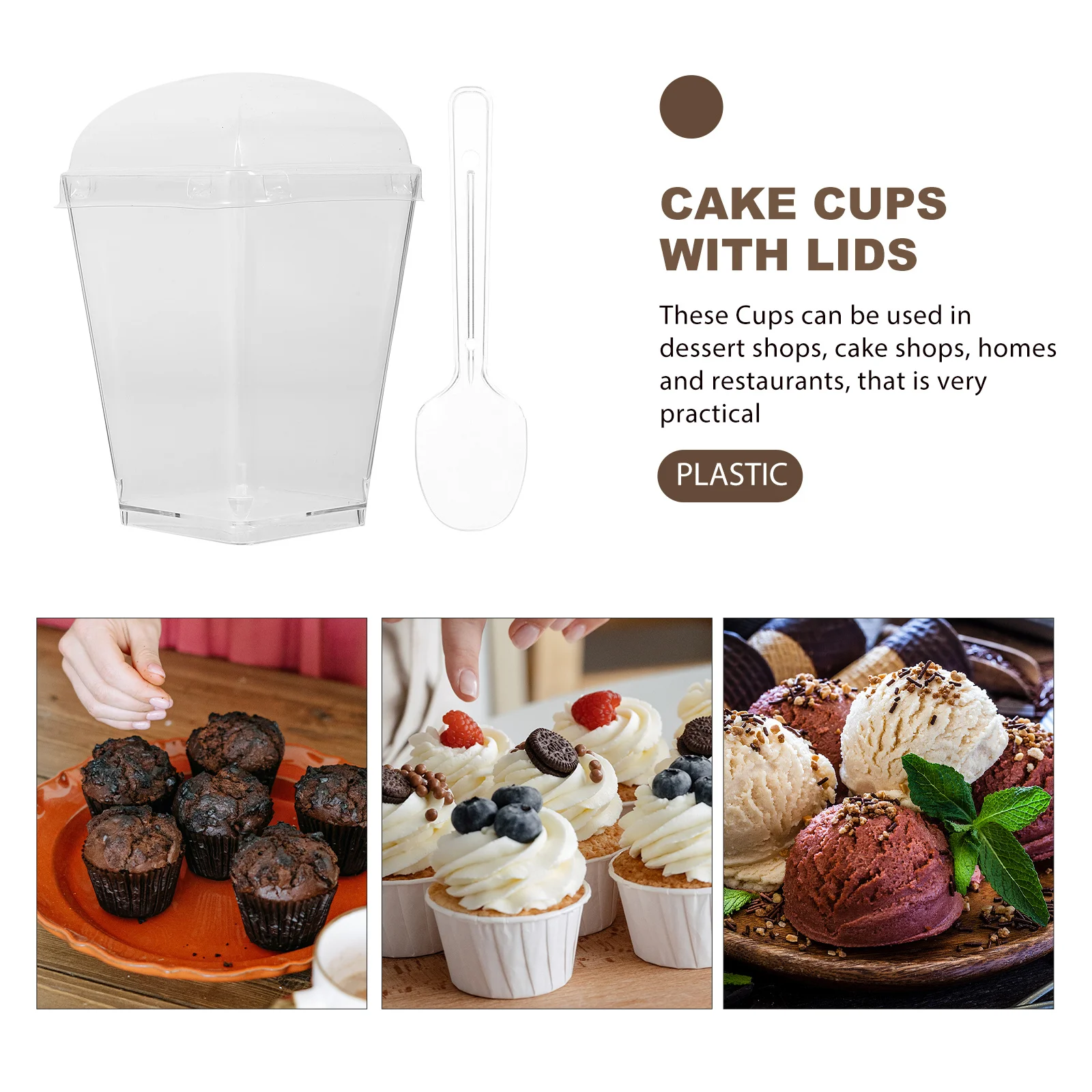 

1Set Dessert Cups Plastic Clear Compact Size Dessert Containers Pudding Mousse Ice Cream Parfaits Spoons Lids Party Small Cups