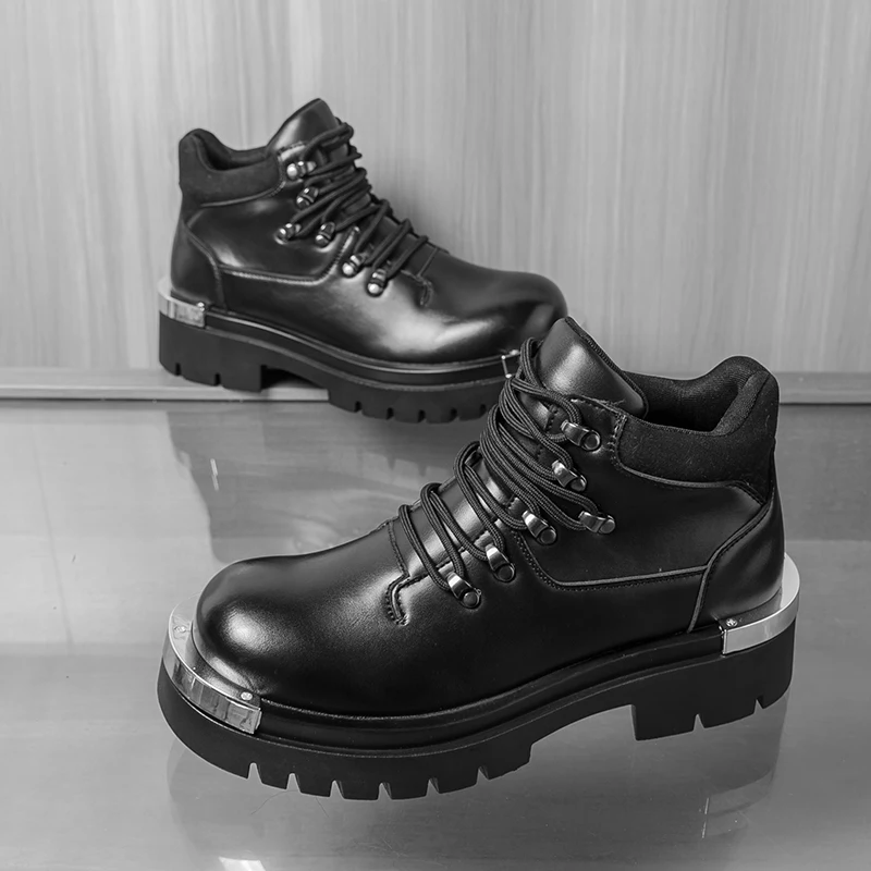 

Fashionable Thick Soled Comfortable Men's Leather Boots Branded Street Style Leather Casual Boots Outdoor Men's Commuting Boots