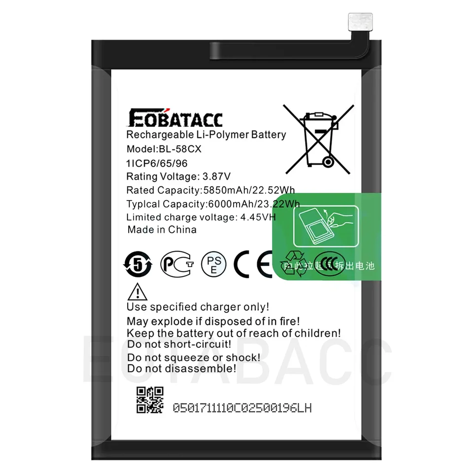 Nueva batería BL-58CX 3.87V 6000mAh para Infinix X659 Hot 10i X659B, batería de repuesto para teléfono móvil 3