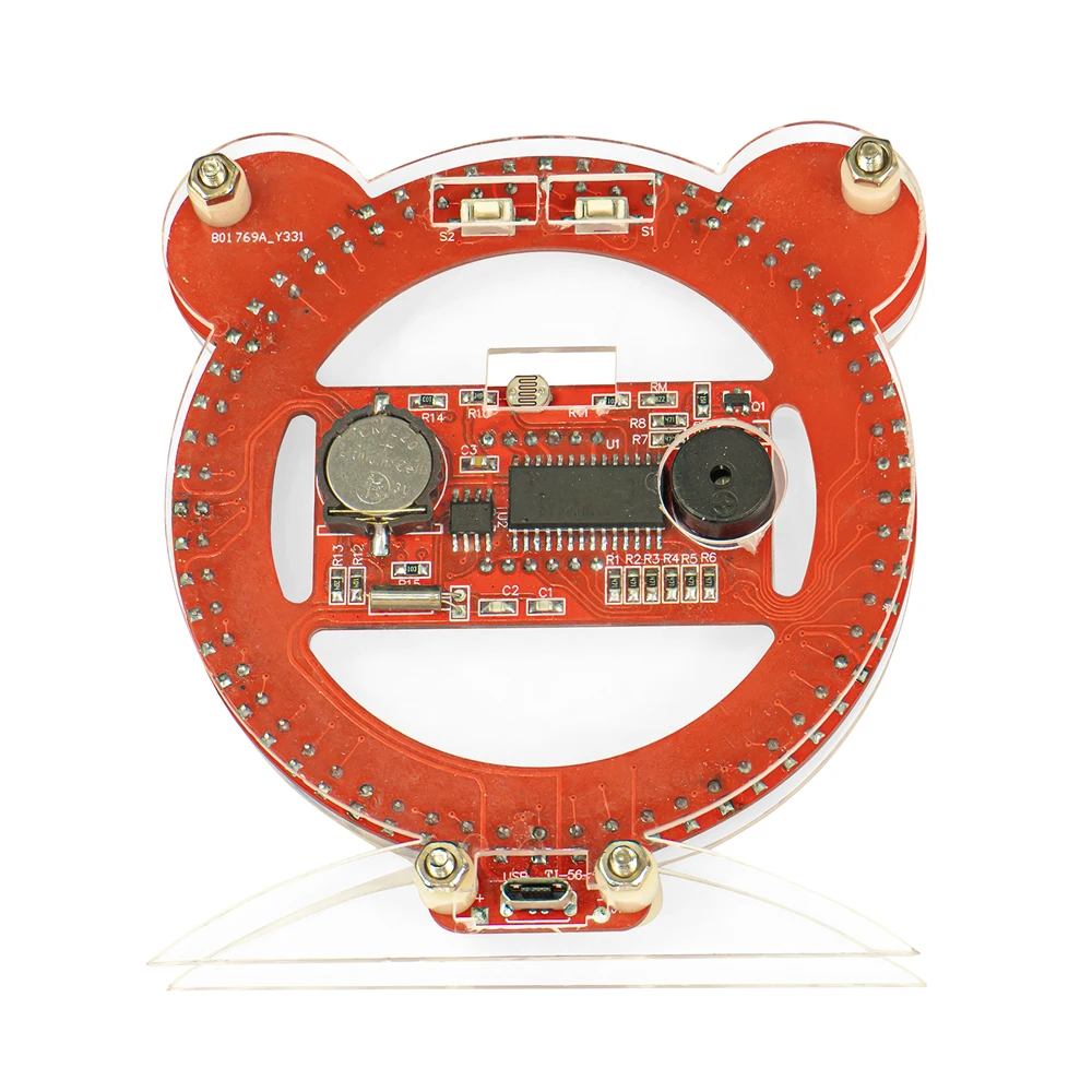 DIY Electronic Clock LED Digital Tube Bear Clock Electronic Kit Microcontroller Soldering Kit Creative Making Project with Cable
