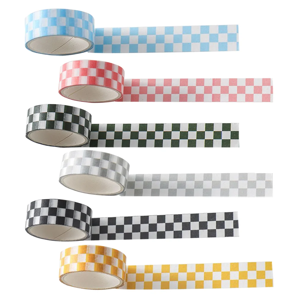 

6 Rolls Grid Washi Tape Checkered Decor Japanese Paper DIY Crafts Journal Scrapbook Tapes Decorative Adhesive