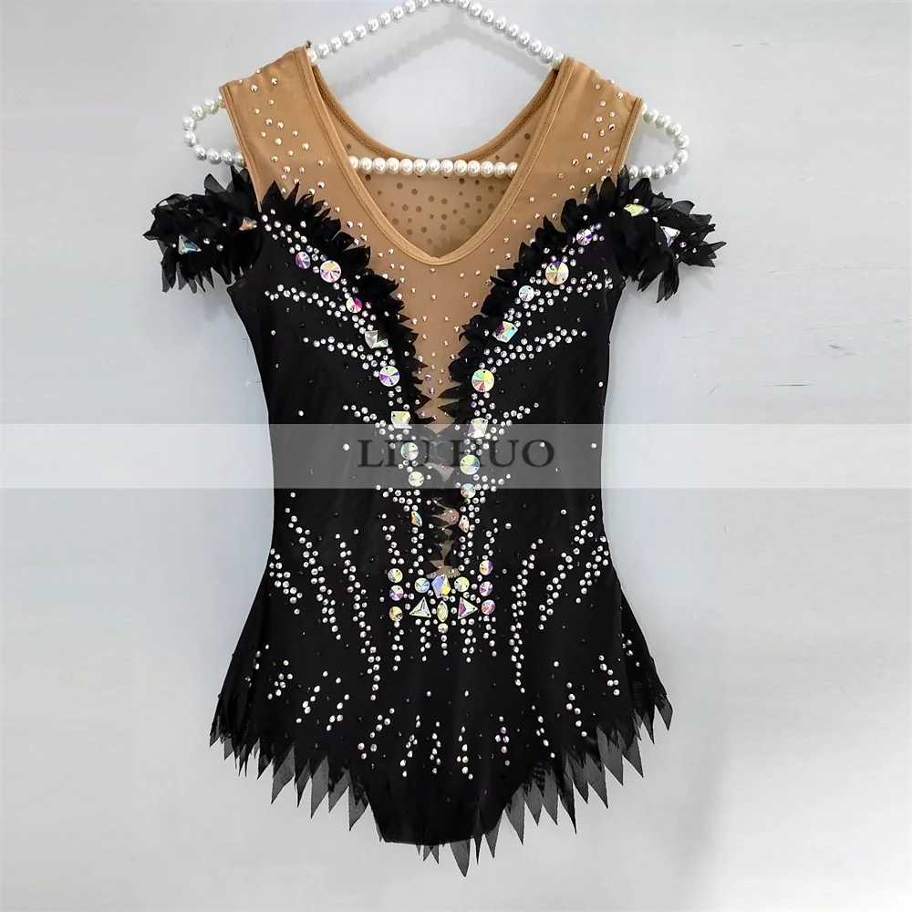 LIUHUO Rhythmic Gymnastics Leotard Customize Adult Women Girl Costume Performance Competition Dance Dress Aerobics Black Teens