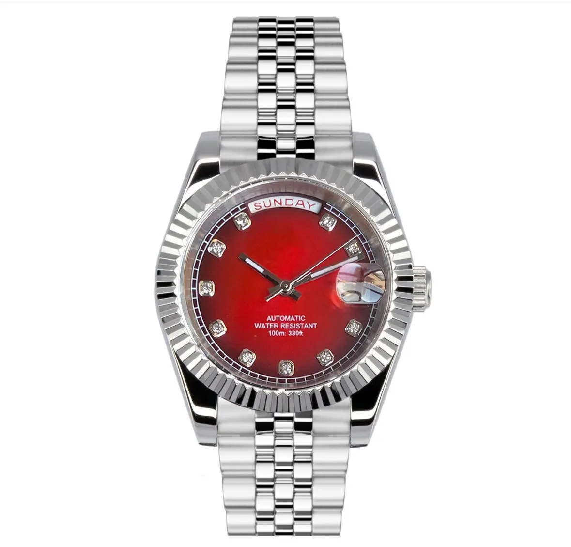 맞춤형 로고 36mm 39mm 12시 날짜 주간 선버스트 다이얼 NH35A 자동식 무브먼트 남자 시계 사파이어 유리 스테인레스 스틸