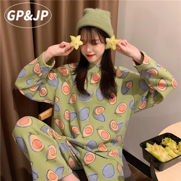 

Женские осенне-зимние пижамы, женские немецкие флисовые пижамы с длинными рукавами, утепленный флис, теплый комплект с фруктовым узором, ночная рубашка, которую можно носить