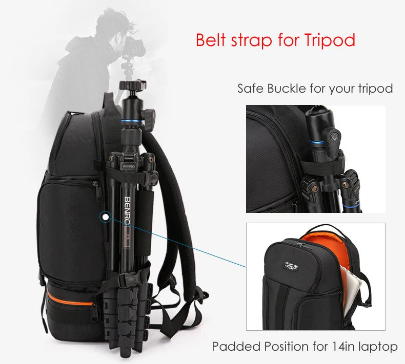 Jinnu olang profession elle digitale slr kamera rucksack große fotografie tasche stativ halter wasserdichte regen abdeckung outdoor wandern – Detail 3