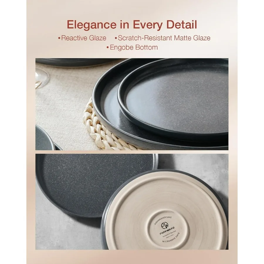 Stoneware Dinnerware Sets with Pasta Bowls Service for 4 16 Pieces Reactive Glaze Plates and Bowls Sets Microwave and Dishwashe #6