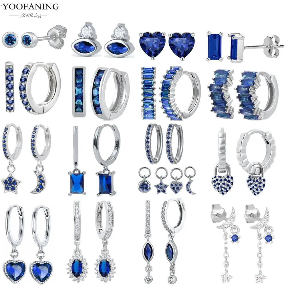 

Иглы из стерлингового серебра 925 пробы, хит продаж, изысканные круглые серьги, серебряный, синий циркон, серия, модные женские ювелирные изделия, подарок