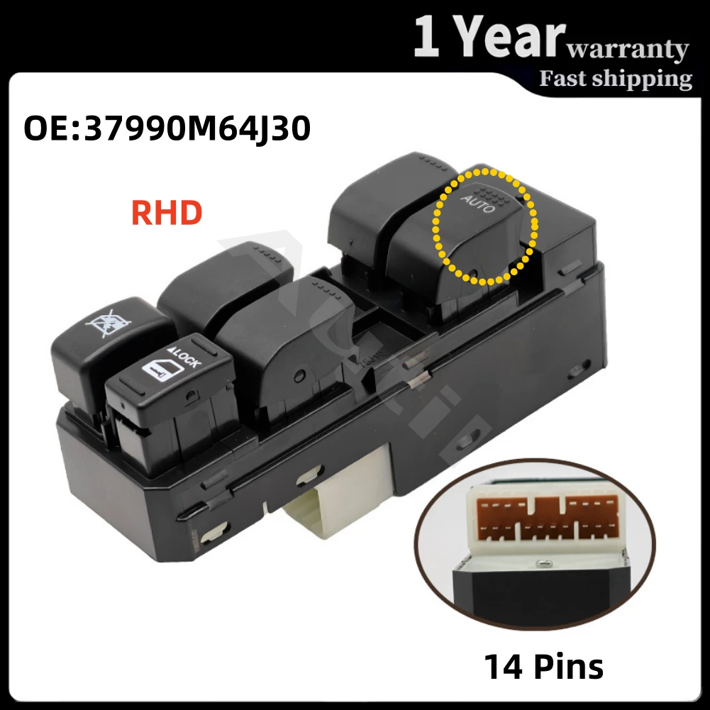 37990M64J30 for Suzuki Grand Vitara Car Accessories 14Pin RHD Master Power Window Switch Electric Glass Lifter Control Button
