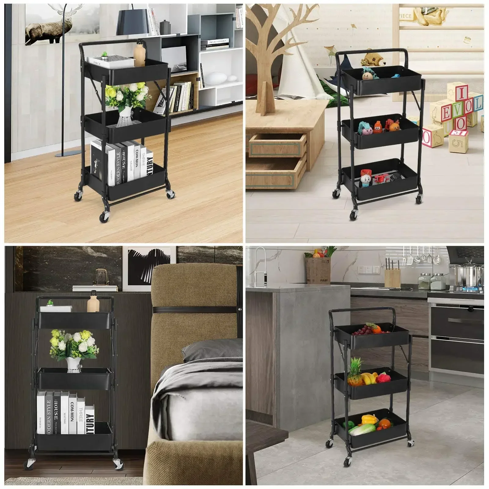 Folding Trolley Storage Rack Household Multi-function Storage Rack Kitchen Living Room Toilet Storage Rack Trolley Cart Kitchen